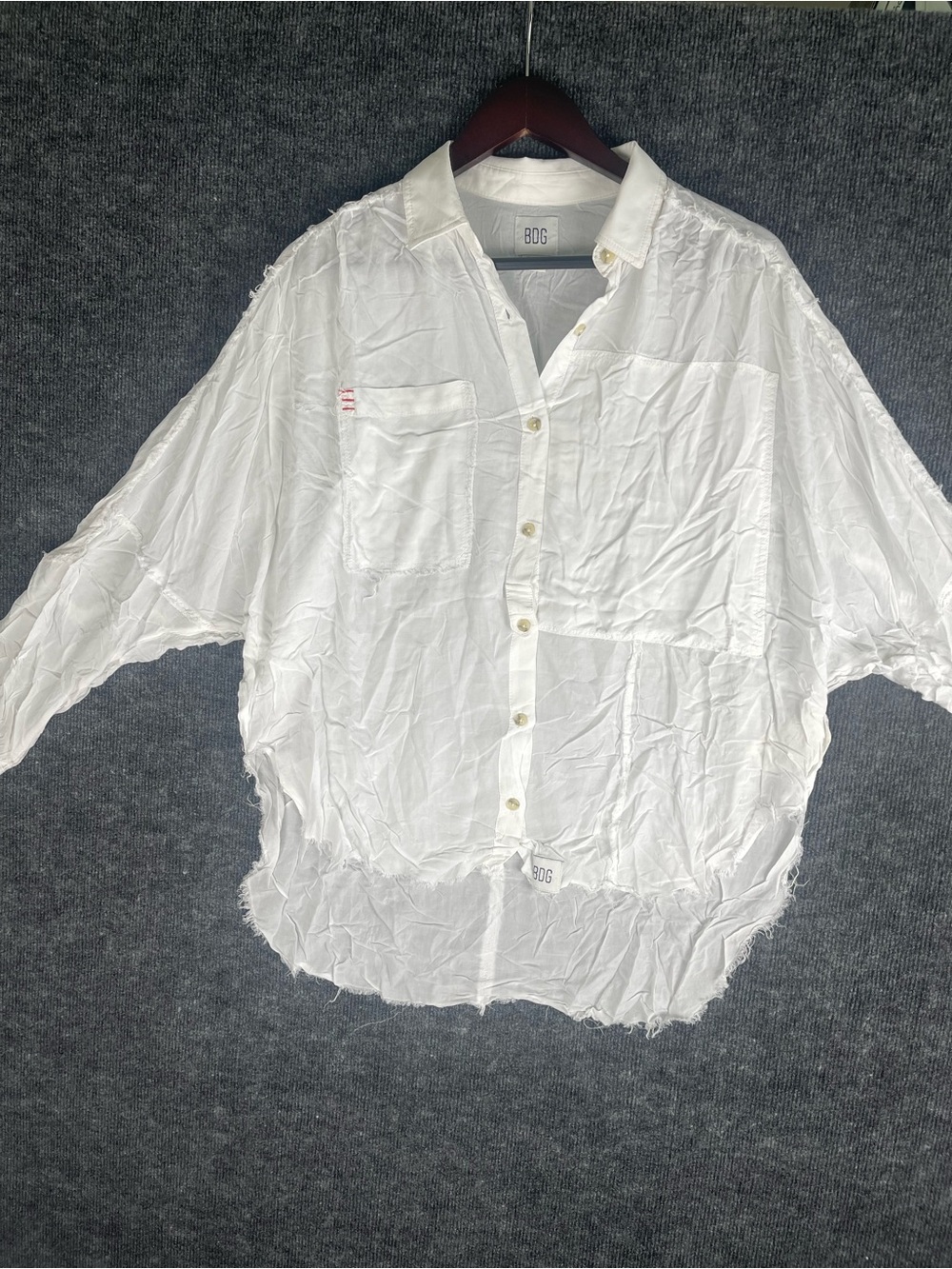 BDG White Crinkled Oversized Button-Down Shirt